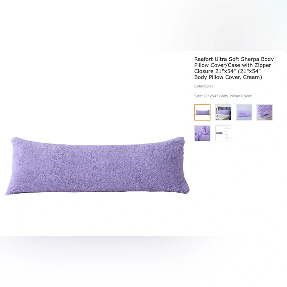 Reafort Light Purple Sherpa Body Pillow Cover
